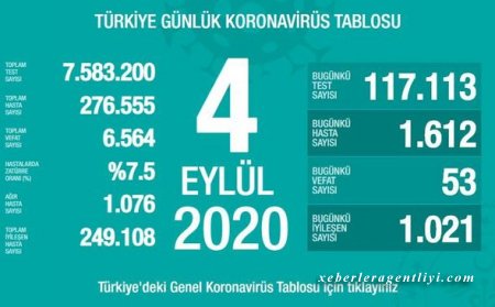 Türkiyədə son sutkada koronavirusdan 53 nəfər ölüb