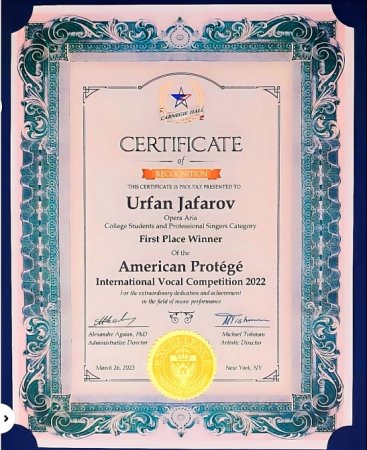 Azərbaycanlı vokalçı ABŞ-da beynəlxalq müsabiqənin qızıl medalını qazanıb
