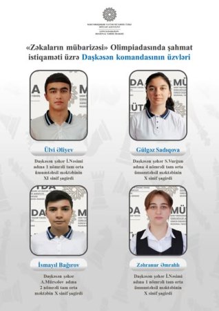 “Zəkaların mübarizəsi” Olimpiadasında şahmat və bilik istiqamətində Daşkəsən rayonu üzrə komanda üzvlərini təqdim edirik